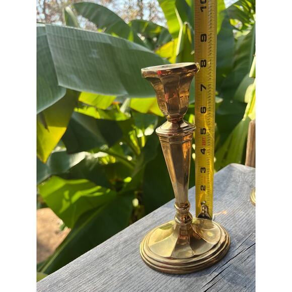 Vintage Solid Brass Candlestick Holders. tall. heavy. matching oval top & bottom - Picture 7 of 9